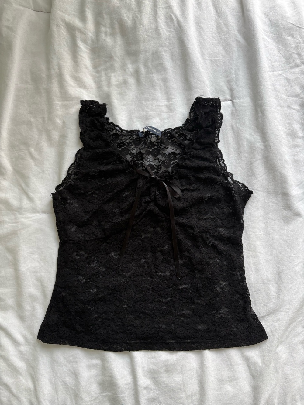 Brandy Melville Black Lace Tank Top with Ribbon Tie